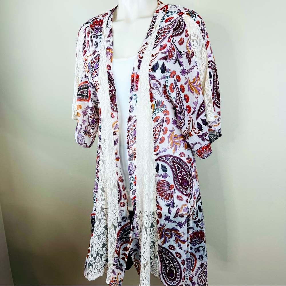 🌟SOLD American Eagle Outfitters kimono duster 3/$25 sheer PAISLEY BoHo FLORAL L - Picture 14 of 14